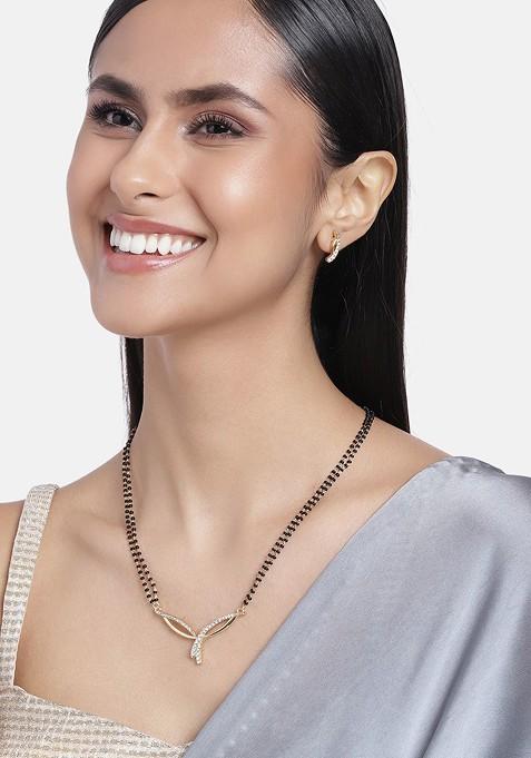 Gold Crystals Gold Plated Mangalsutra With Earrings