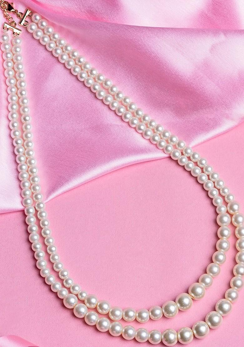 White Beaded Gold Plated Chain And Pendant