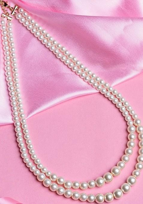 White Beaded Gold Plated Chain And Pendant