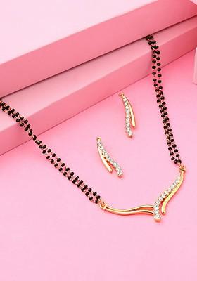 White Solid Gold Plated Mangalsutra With Earrings