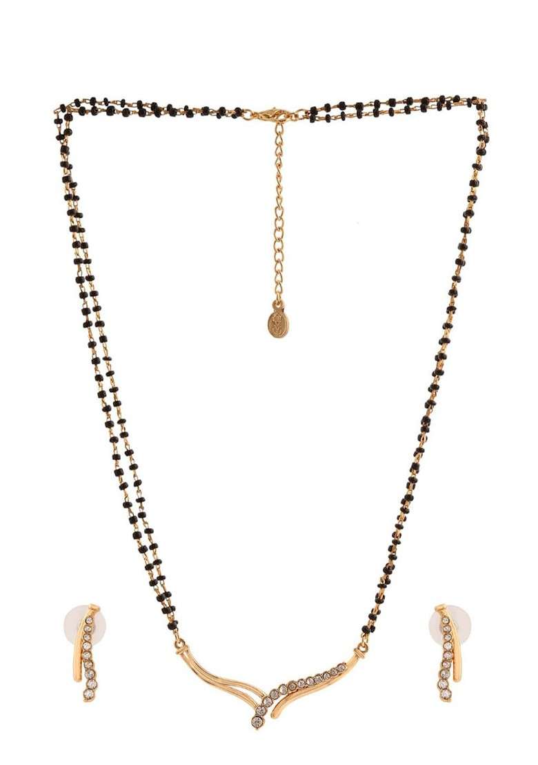White Solid Gold Plated Mangalsutra With Earrings - Indya
