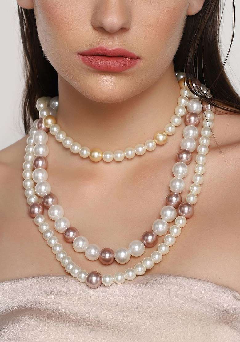 White Studded Gold Plated Chain And Pendant - Indya