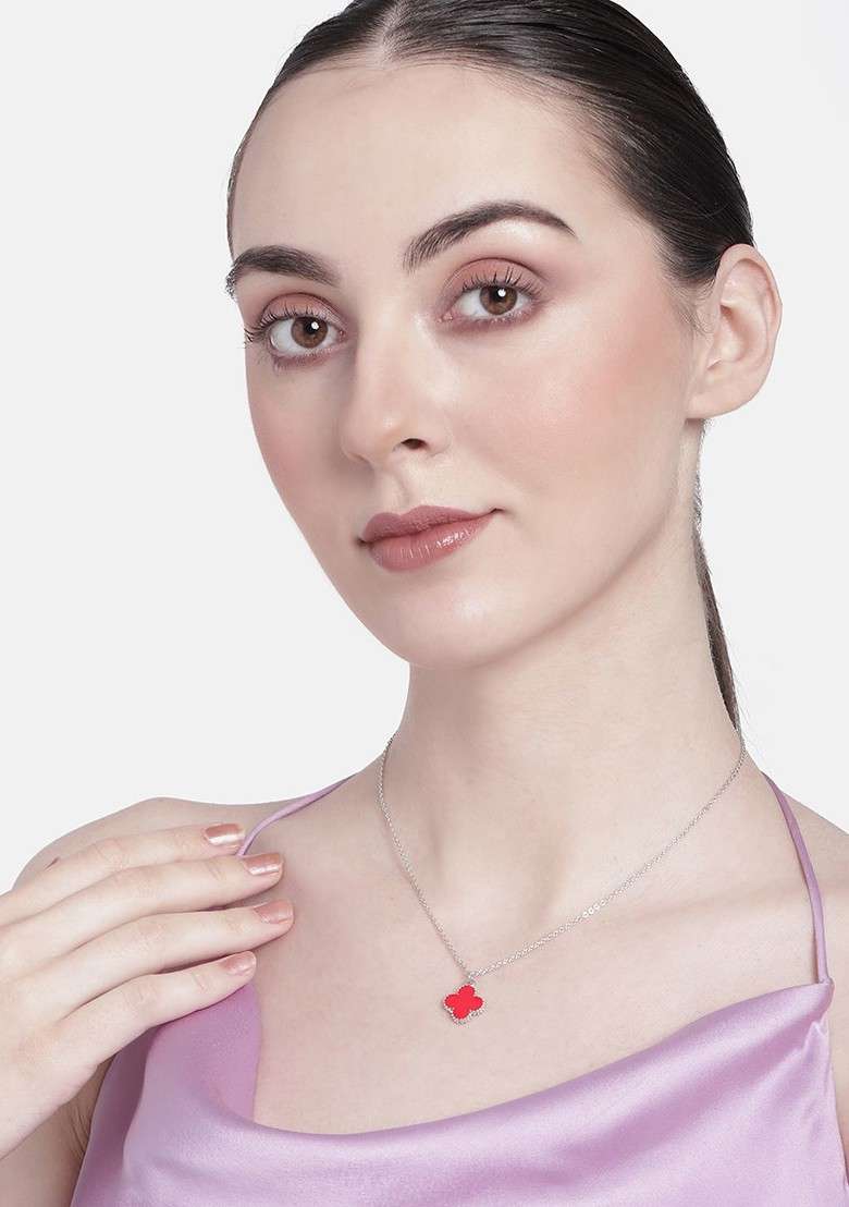 Silver Solid Rhodium Plated Chain And Pendant - Indya