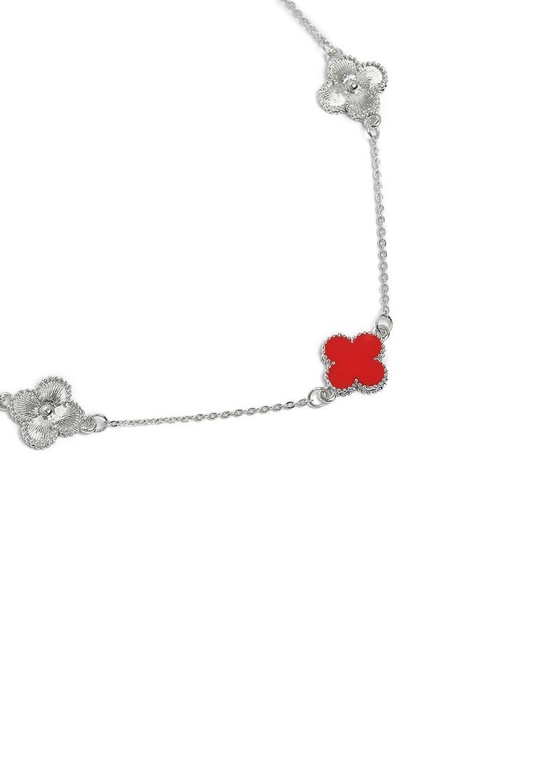 Red Solid Rhodium Plated Chain And Pendant