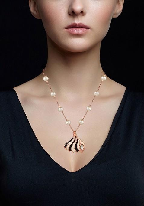 Rose Gold Beaded Gold Plated Chain And Pendant