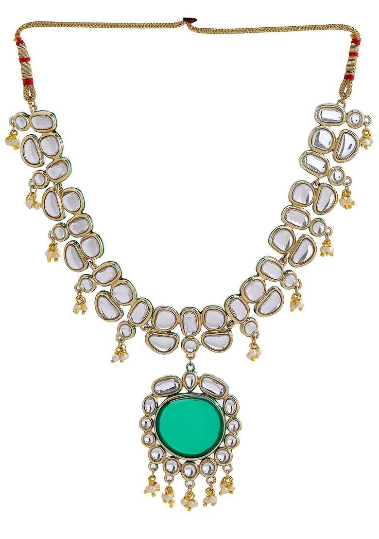 Green Studded Gold Plated Chain And Pendant