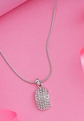 White Studded Rhodium Plated Chain And Pendant