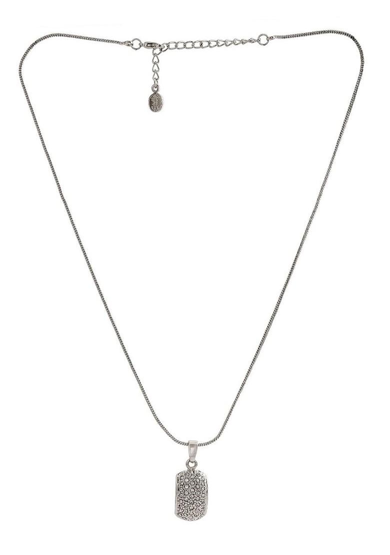 White Studded Rhodium Plated Chain And Pendant
