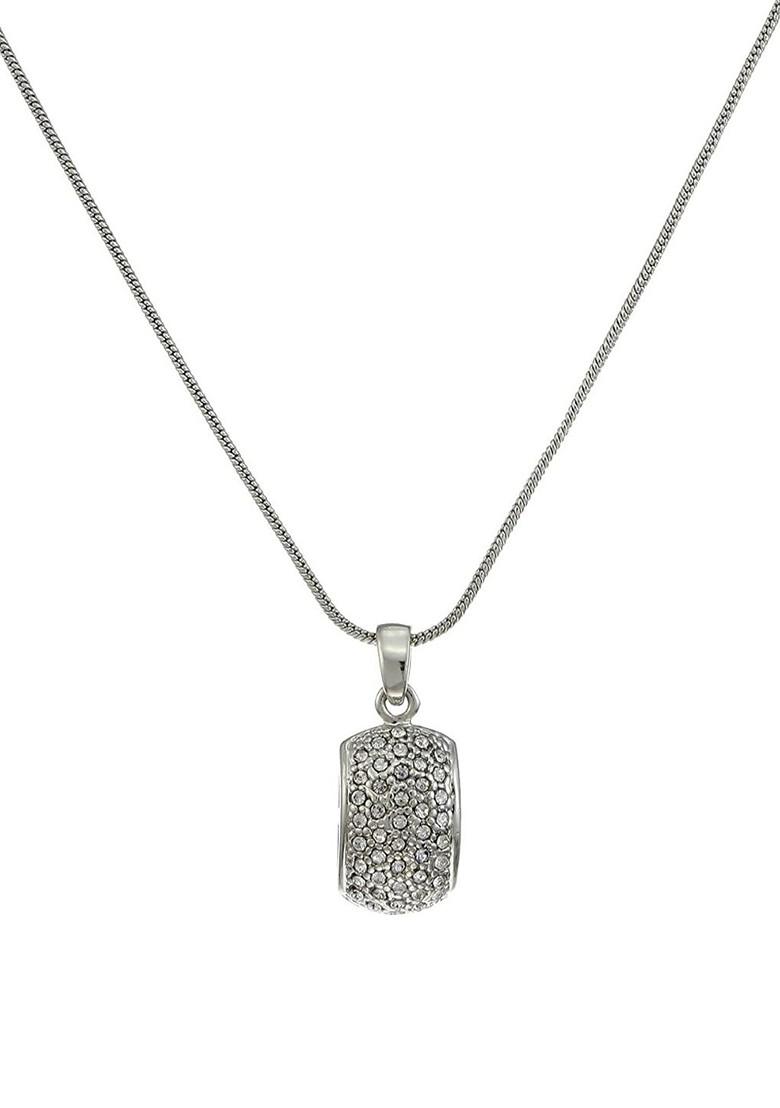 White Studded Rhodium Plated Chain And Pendant