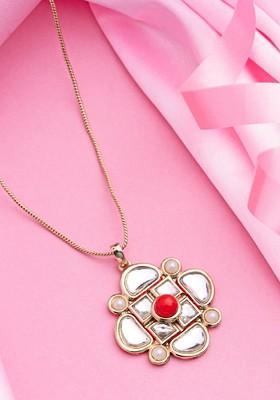 White Studded Gold Plated Pendant