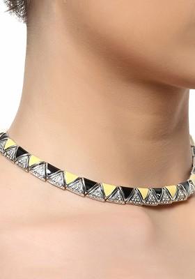 Black Studded Rhodium Plated Chain And Pendant