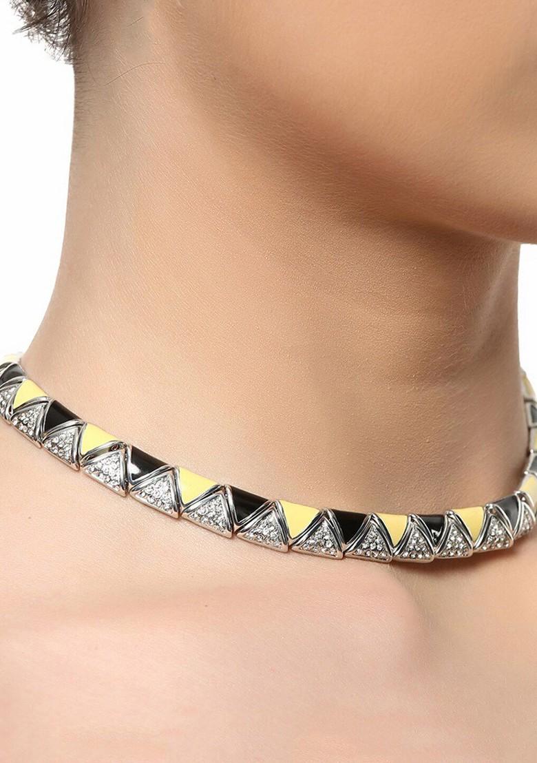 Black Studded Rhodium Plated Chain And Pendant