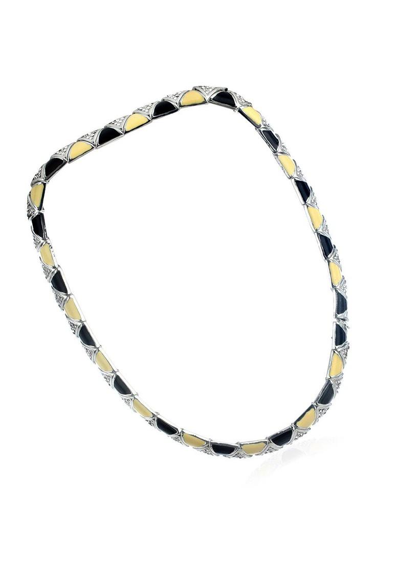 Black Studded Rhodium Plated Chain And Pendant