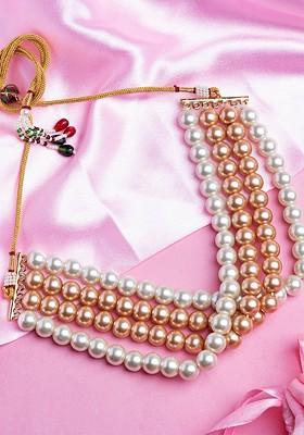 White Beaded Gold Plated Chain And Pendant