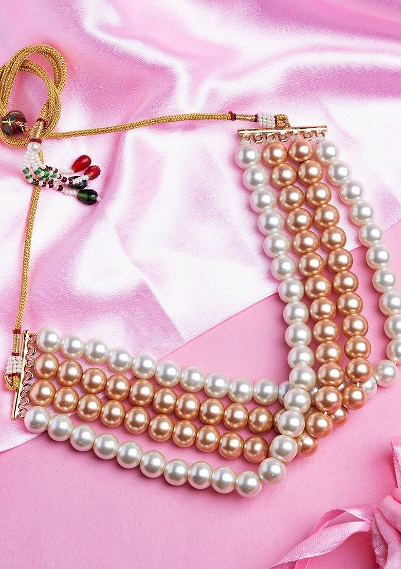 White Beaded Gold Plated Chain And Pendant