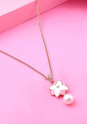 Pink Studded Gold Plated Chain And Pendant