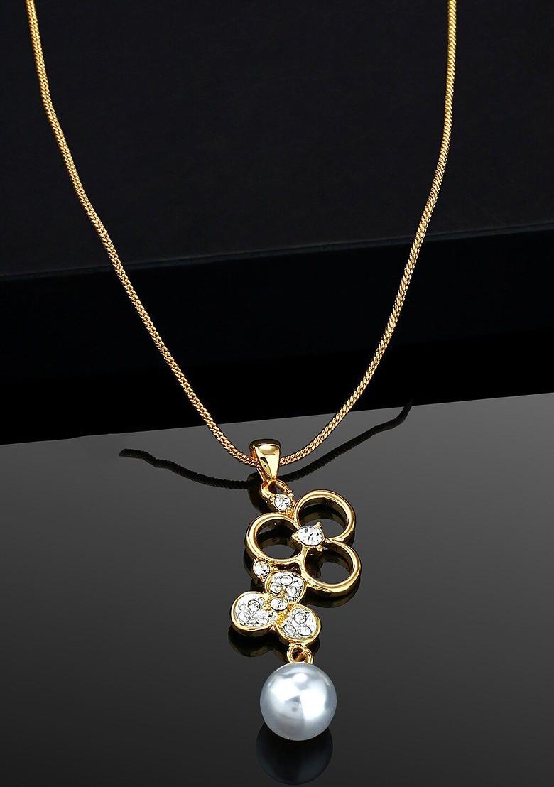 White Studded Gold Plated Chain And Pendant