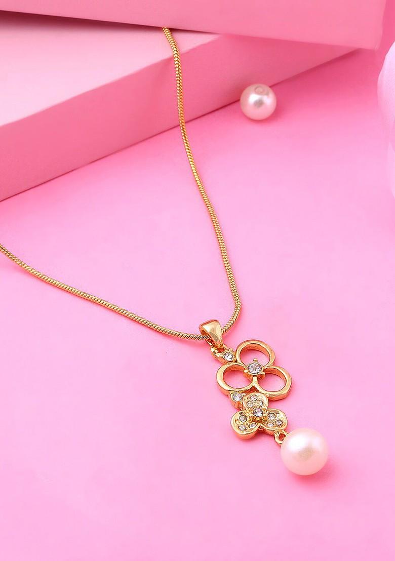 White Studded Gold Plated Chain And Pendant