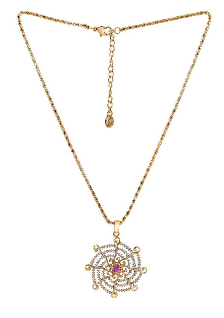 Gold Studded Gold Plated Chain And Pendant