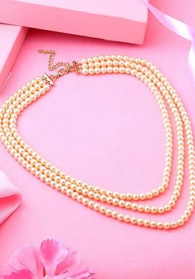 Cream Beaded Gold Plated Chain And Pendant