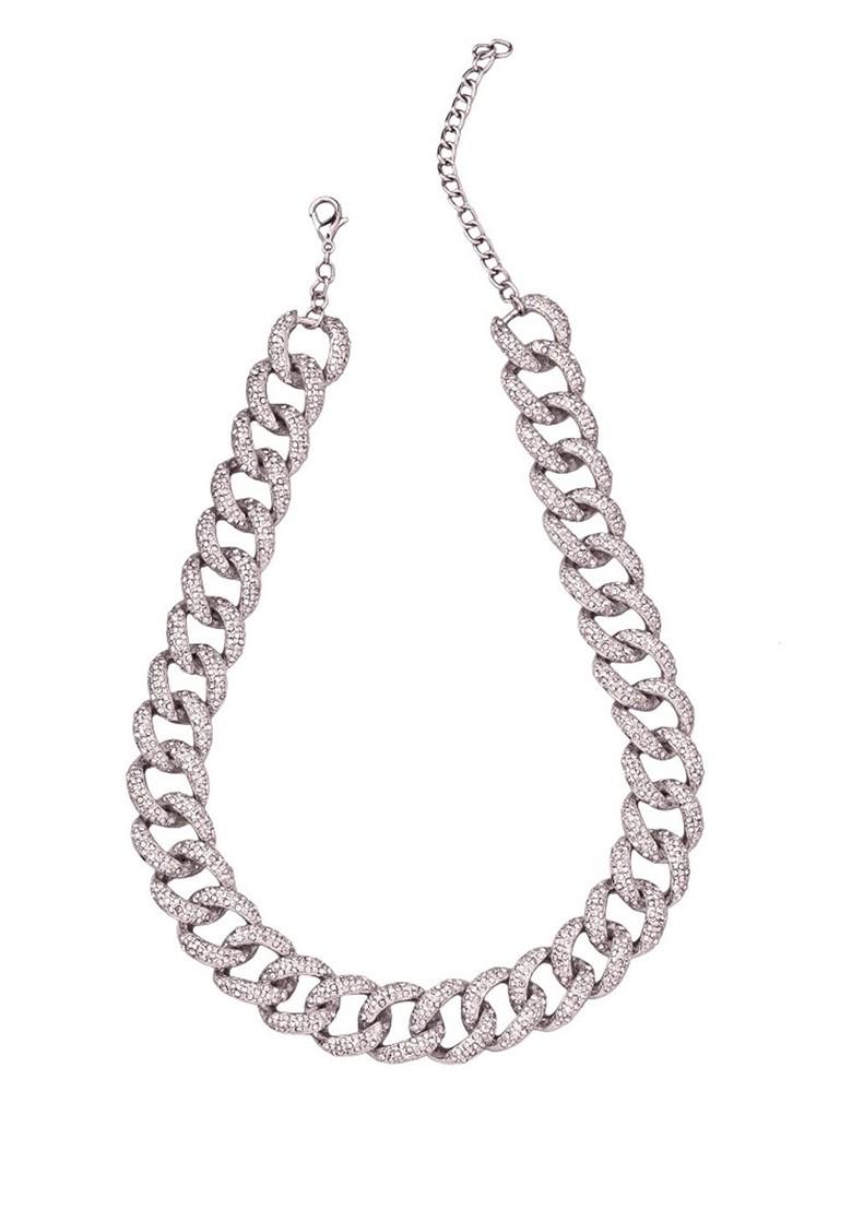 White Studded Rhodium Plated Chain And Pendant