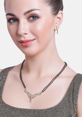  White Solid Rhodium Plated Mangalsutra With Earrings