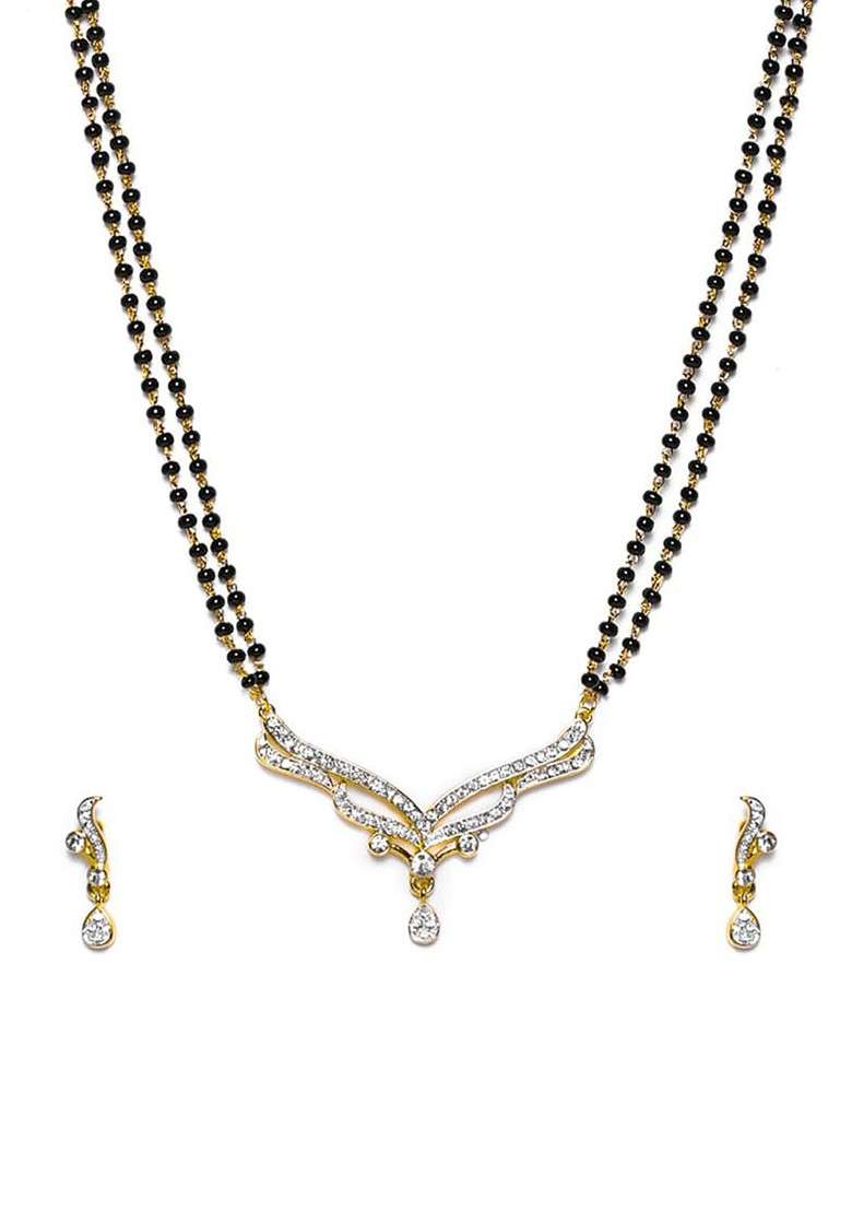  White Solid Rhodium Plated Mangalsutra With Earrings - Indya
