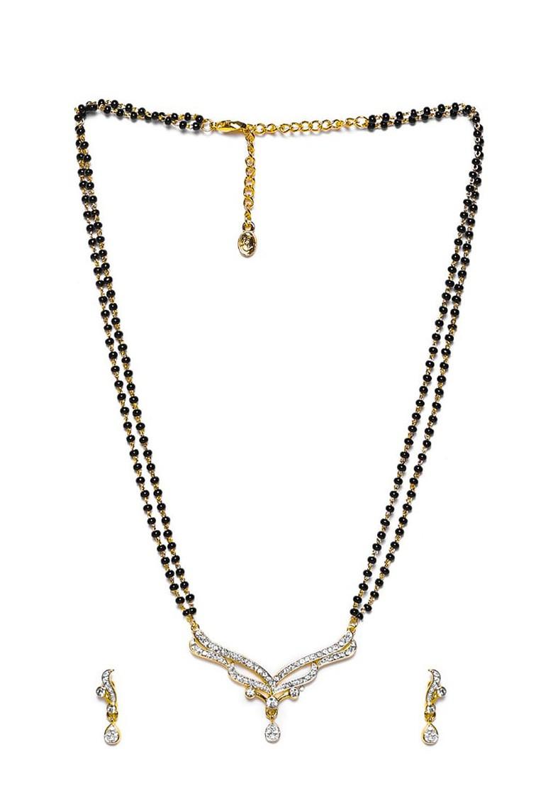  White Solid Rhodium Plated Mangalsutra With Earrings