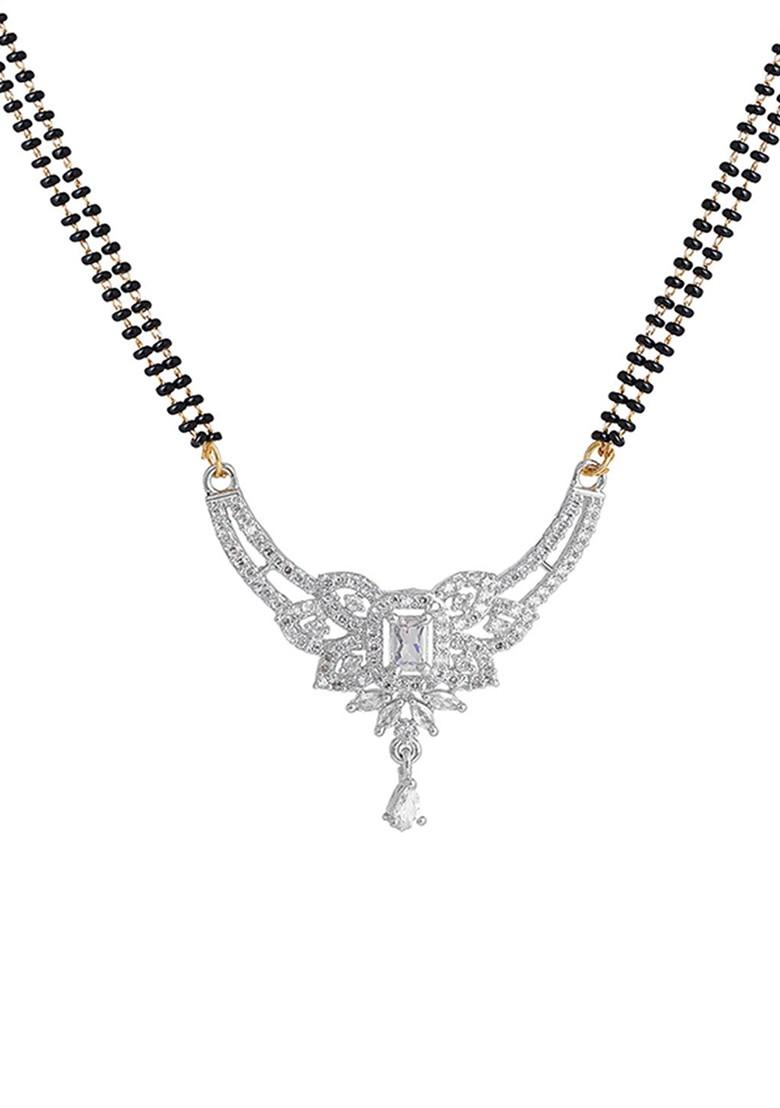 Gold Studded Rhodium Plated Mangalsutra With Earrings