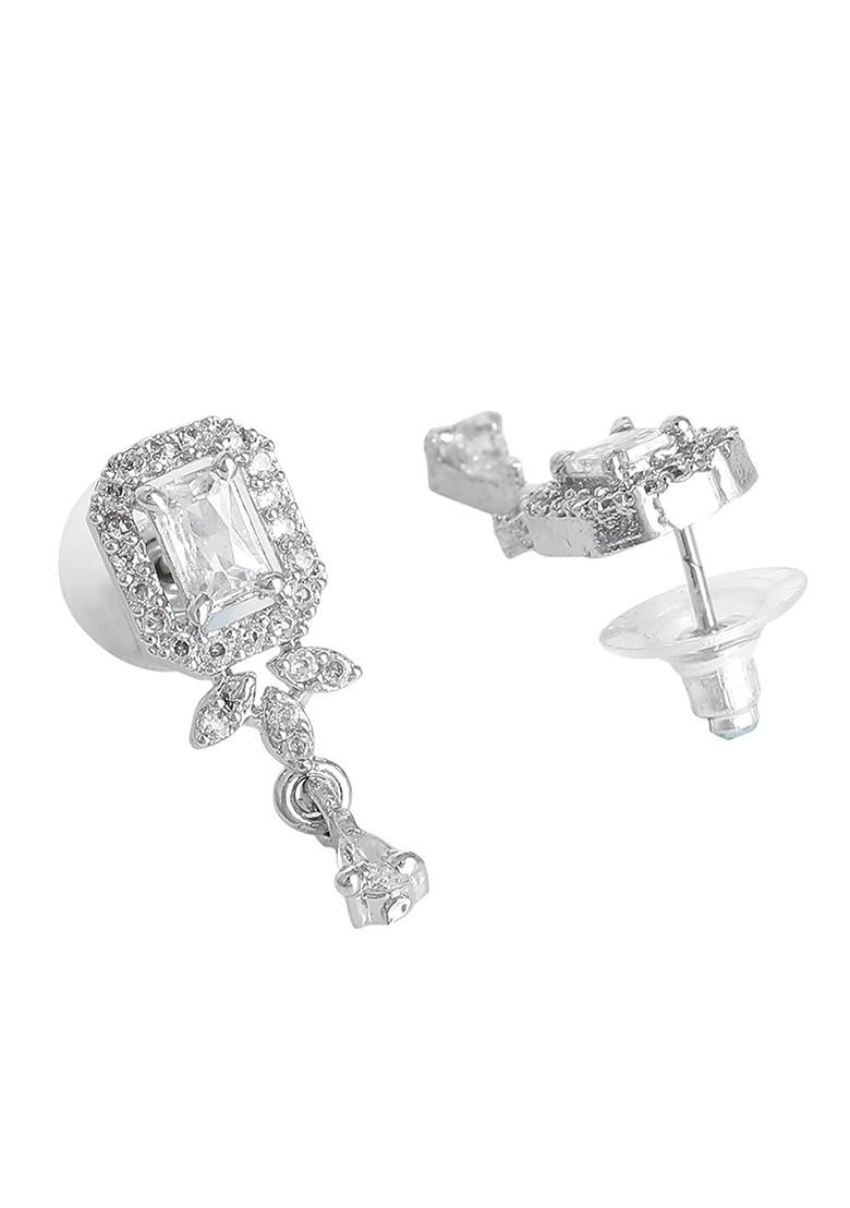 Gold Studded Rhodium Plated Mangalsutra With Earrings