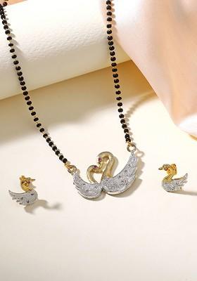 Gold Studded Rhodium Plated Mangalsutra With Earrings