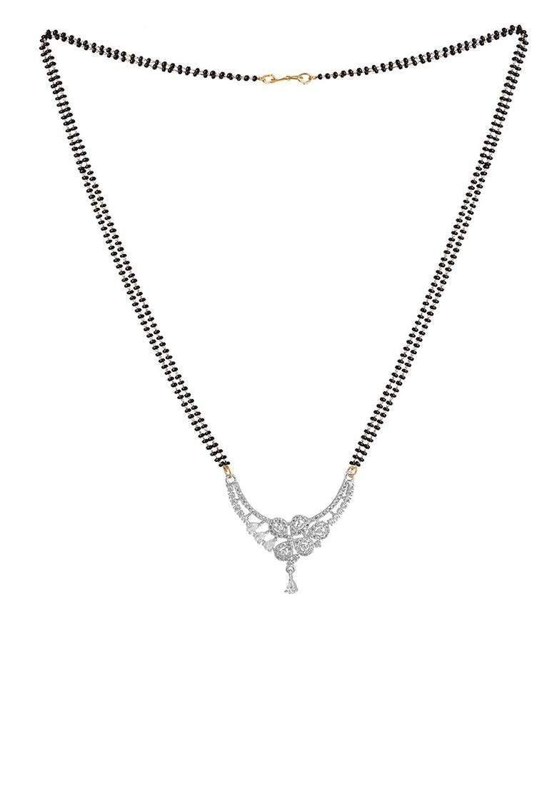 Gold Studded Rhodium Plated Mangalsutra With Earrings - Indya