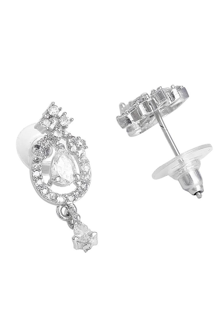 Gold Studded Rhodium Plated Mangalsutra With Earrings