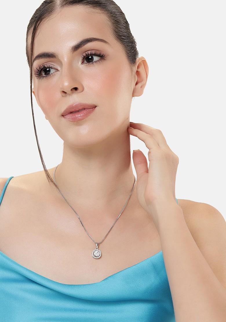 White Studded Rhodium Plated Pendant