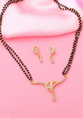 White Solid Gold Plated Mangalsutra With Earrings