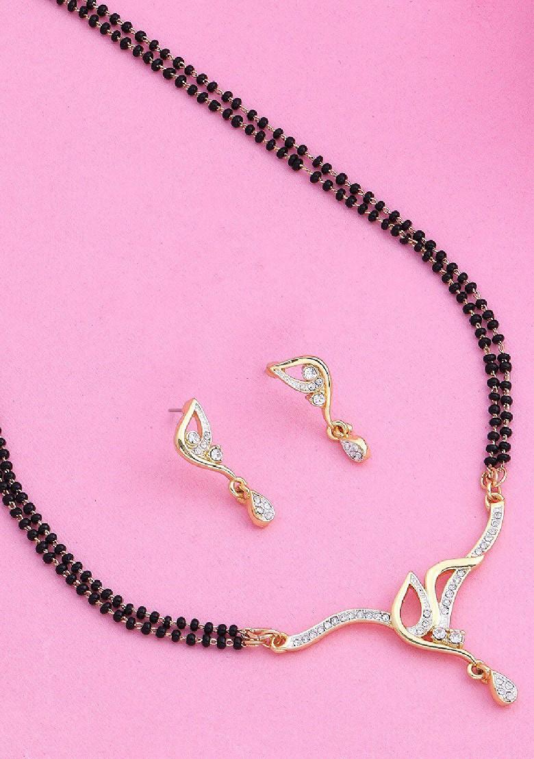 White Solid Gold Plated Mangalsutra With Earrings