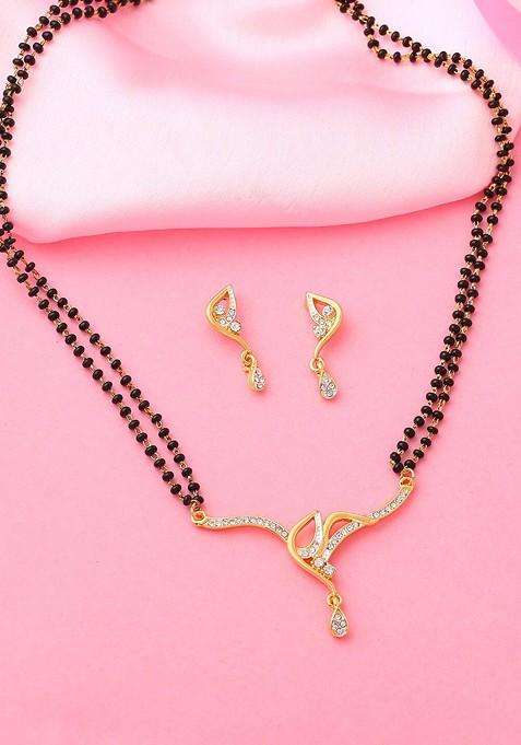 White Solid Gold Plated Mangalsutra With Earrings