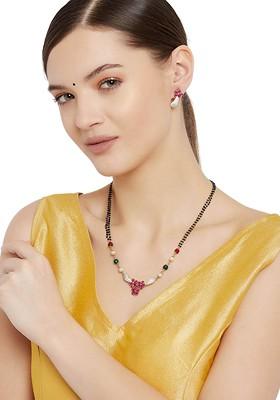 Multi Cz Gold Plated Mangalsutra With Earrings