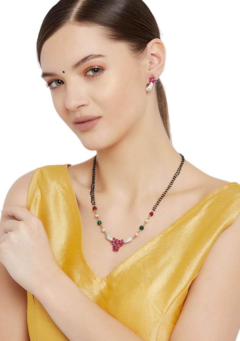 Multi Cz Gold Plated Mangalsutra With Earrings