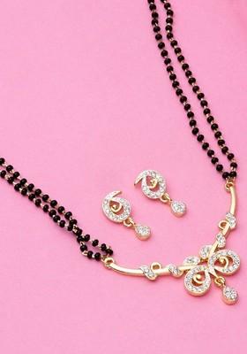 White Solid Rhodium Plated Mangalsutra With Earrings