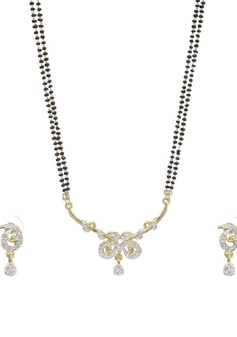 White Solid Rhodium Plated Mangalsutra With Earrings