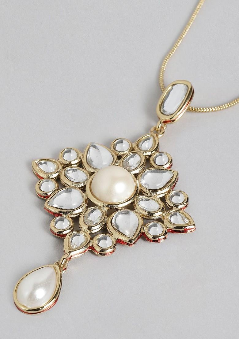 Gold Studded Gold Plated Chain And Pendant