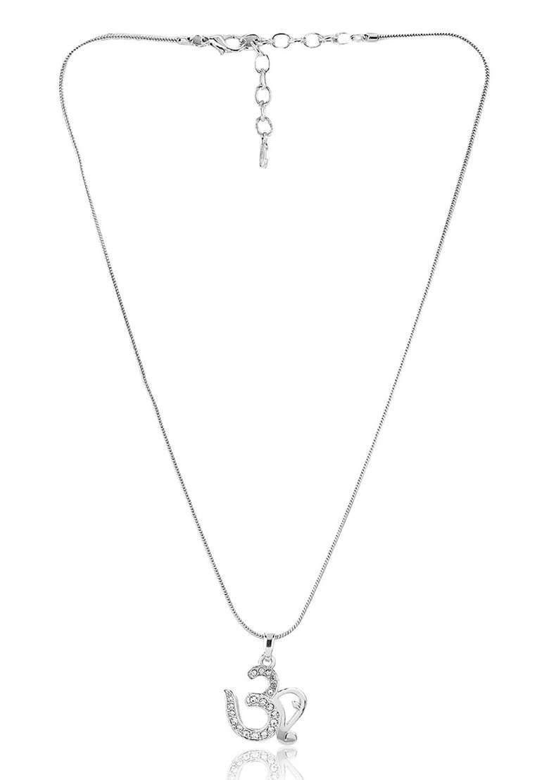 Silver Studded Jewellery Chain And Pendant - Indya