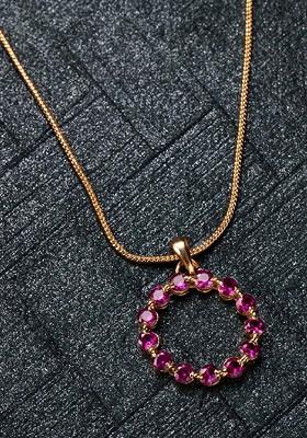 Pink Studded Gold Plated Chain And Pendant