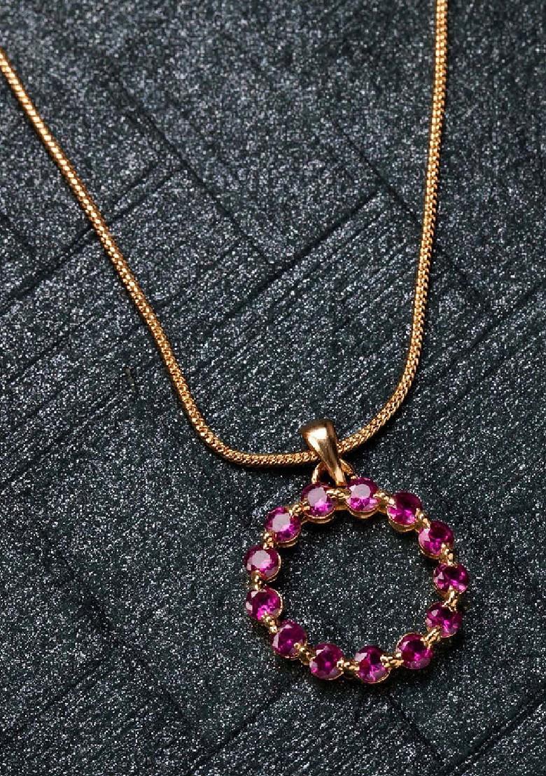 Pink Studded Gold Plated Chain And Pendant