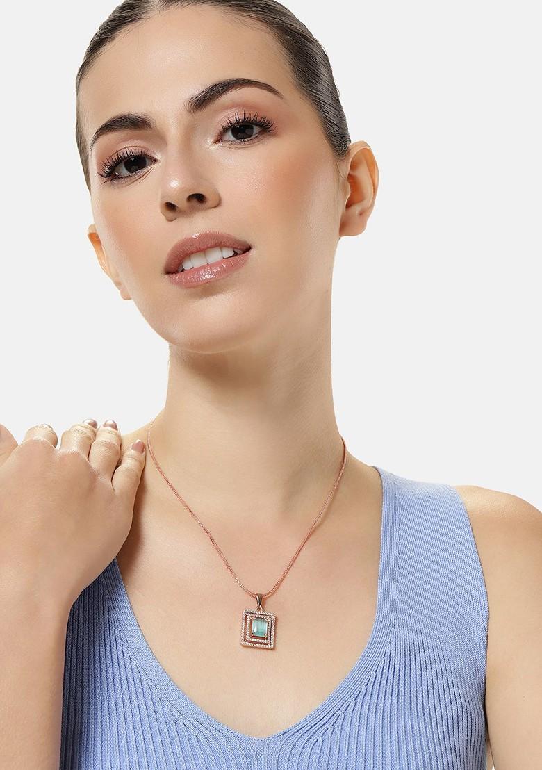 Sea Green Cz Gold Plated Pendant