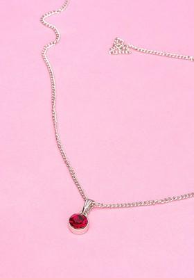 Red Studded Rhodium Plated Pendant