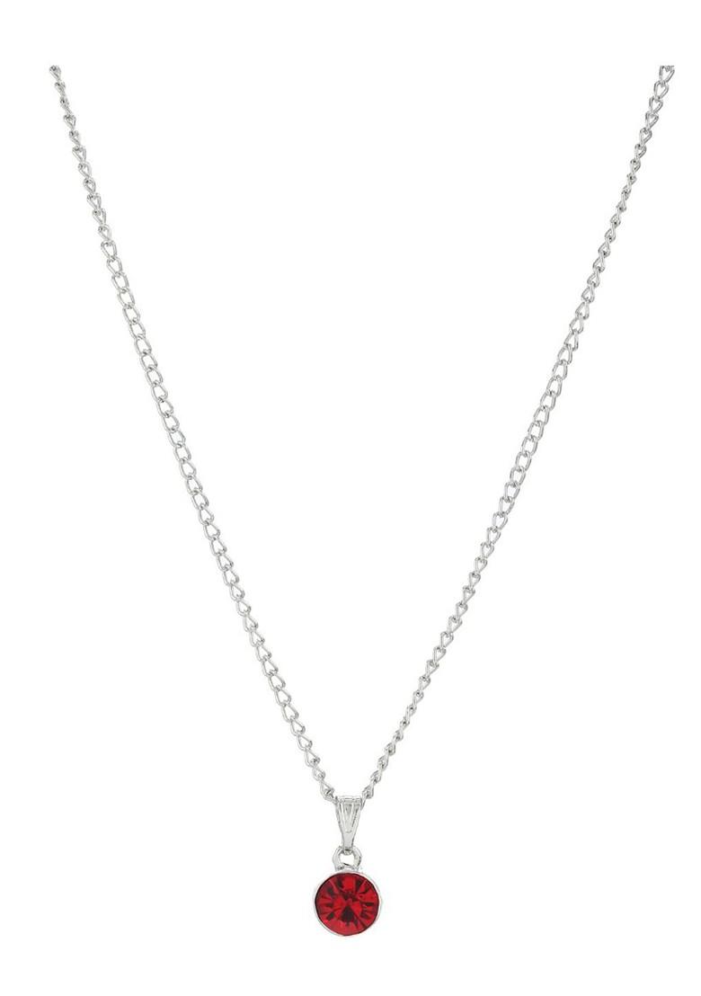 Red Studded Rhodium Plated Pendant
