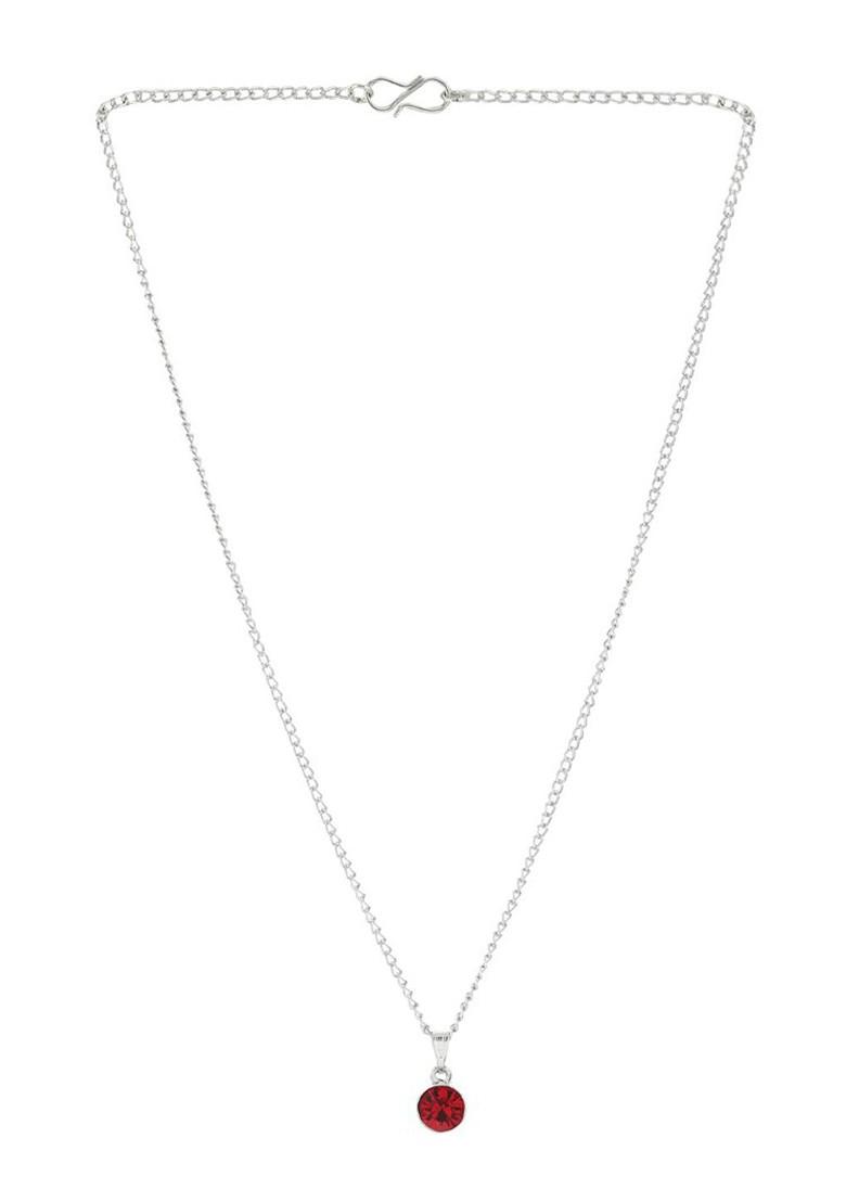Red Studded Rhodium Plated Pendant