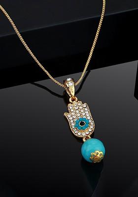 Turquoise Blue Studded Gold Plated Pendant